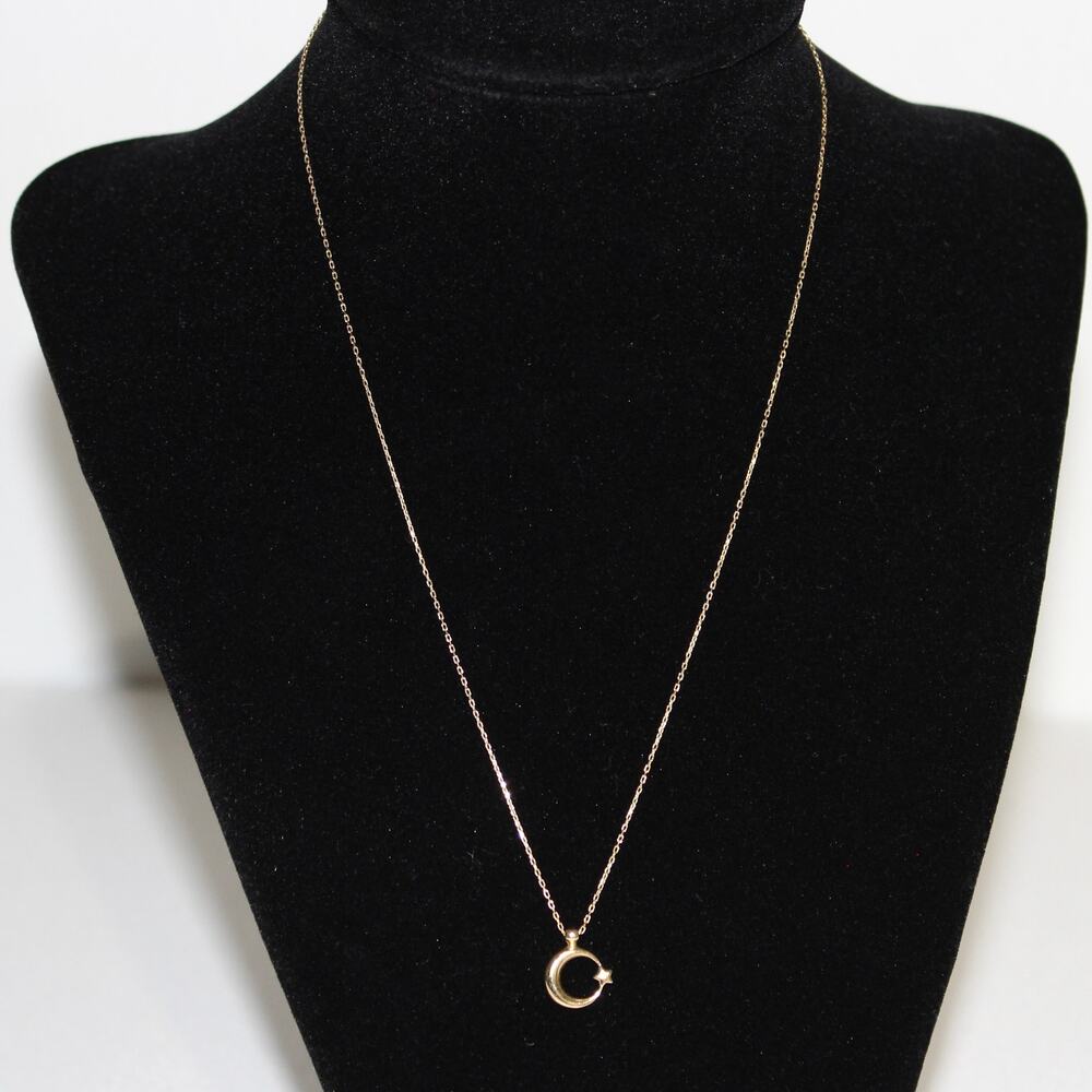 Moon & Star Turkish Flag Ay Yildiz 14k Gold Necklace 585 Yellow Gold 1.56 Grams View 3